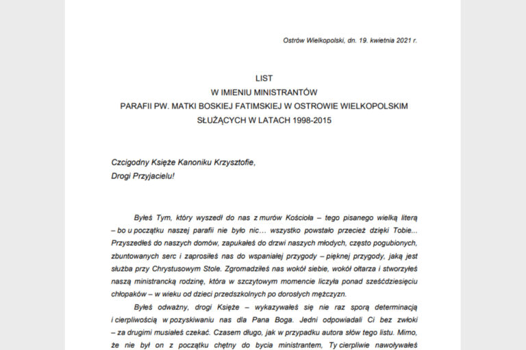List od ministrantów parafii MB Fatimskiej